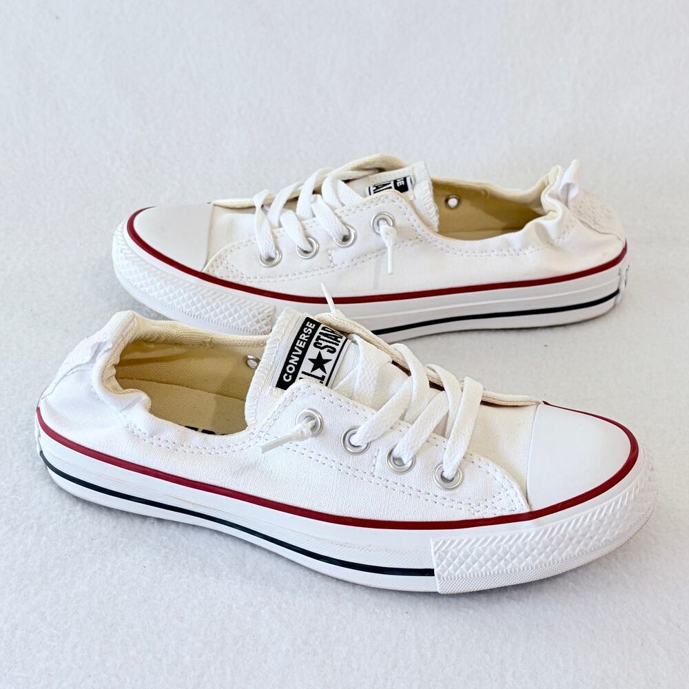 Converse Shoes Womens 7.5 White Red Canvas Pull On All Star Skateboard Sneakers